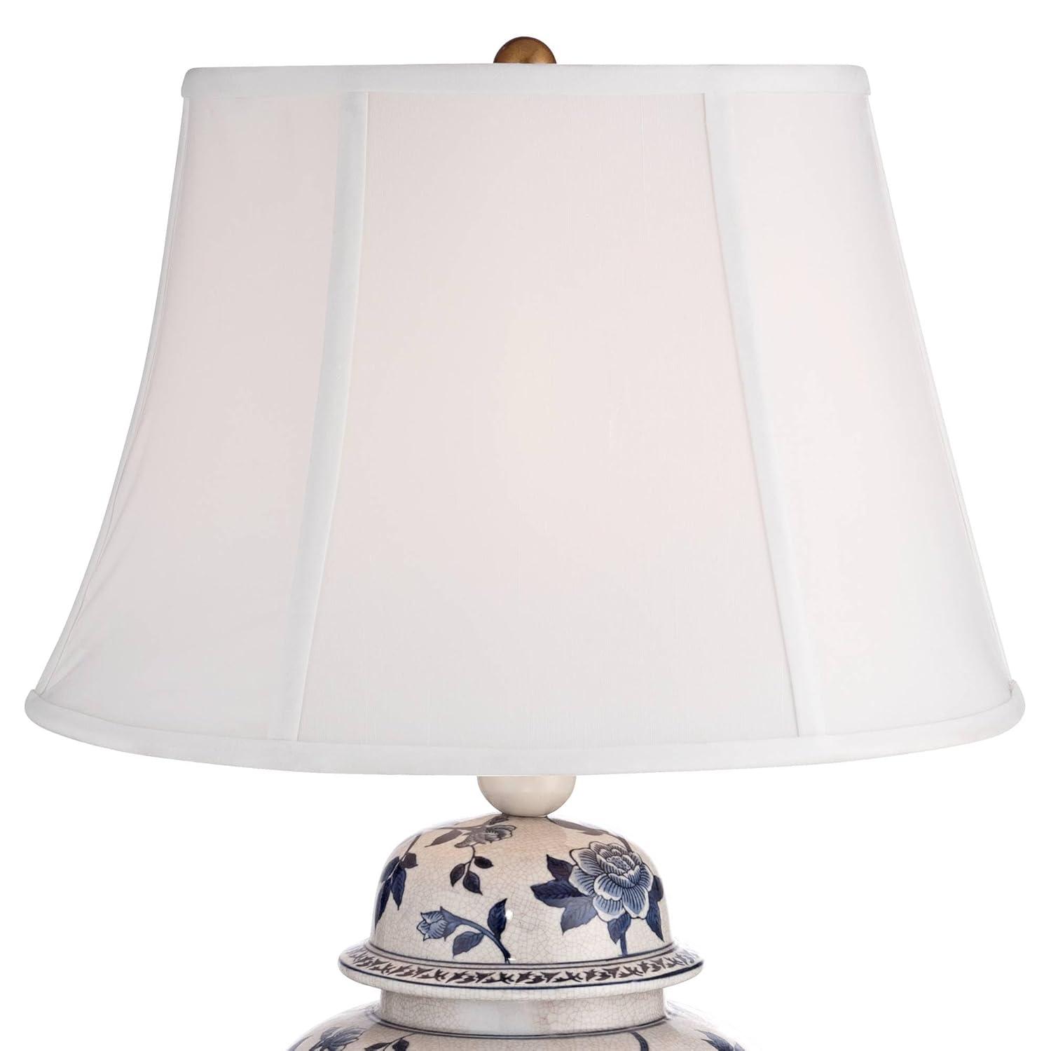 Barnes and Ivy Traditional Table Lamp 25" High Crackle Ceramic Blue and White Rose Vine Temple Jar White Bell Shade for Living Room Family