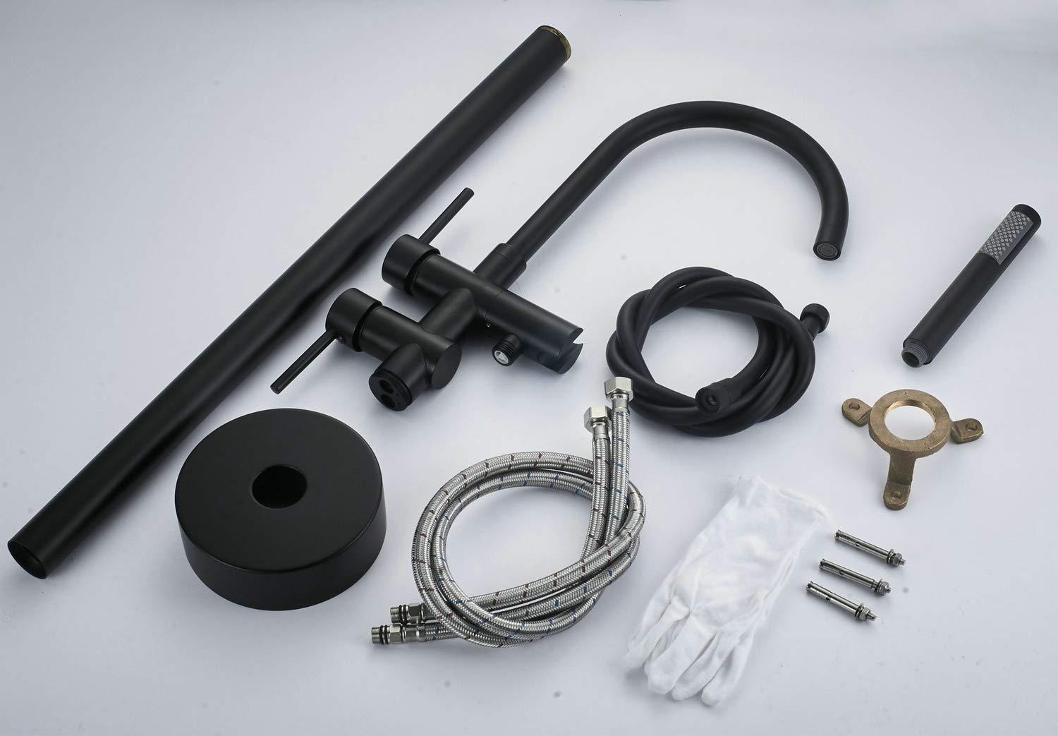 Freestanding Tub Faucet Tub Filler - Floor Mount Bathtub Faucet with Handheld Shower - Matte Black Shower Faucet Free Standing Bathroom Faucets SHUNLI