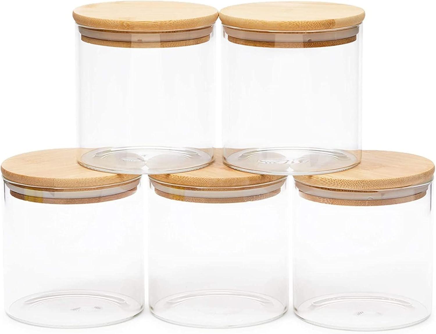 Glass Canisters with Airtight Bamboo Lids for Pantry Storage (4 x 4.13 In, 5 Pack)