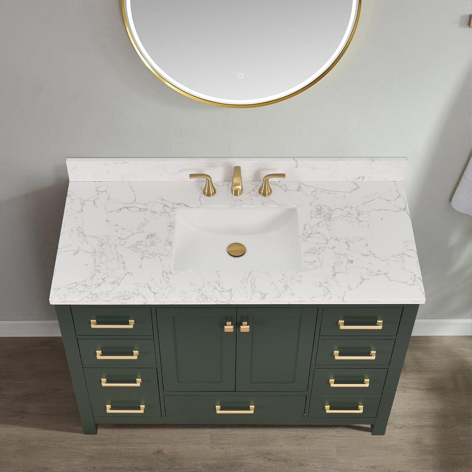 48" White Engineered Stone Vanity Top with Center Sink