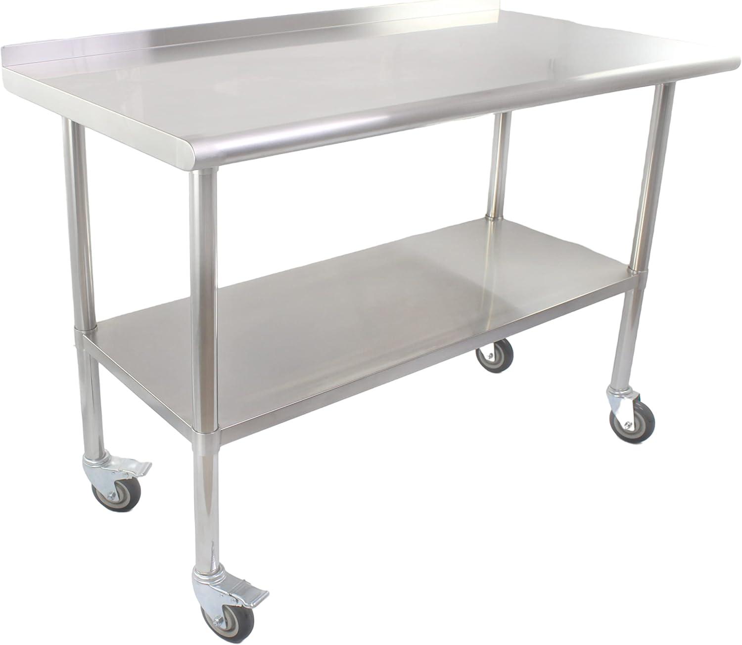 48'' Stainless Steel Kitchen Prep Table with Casters and Undershelf