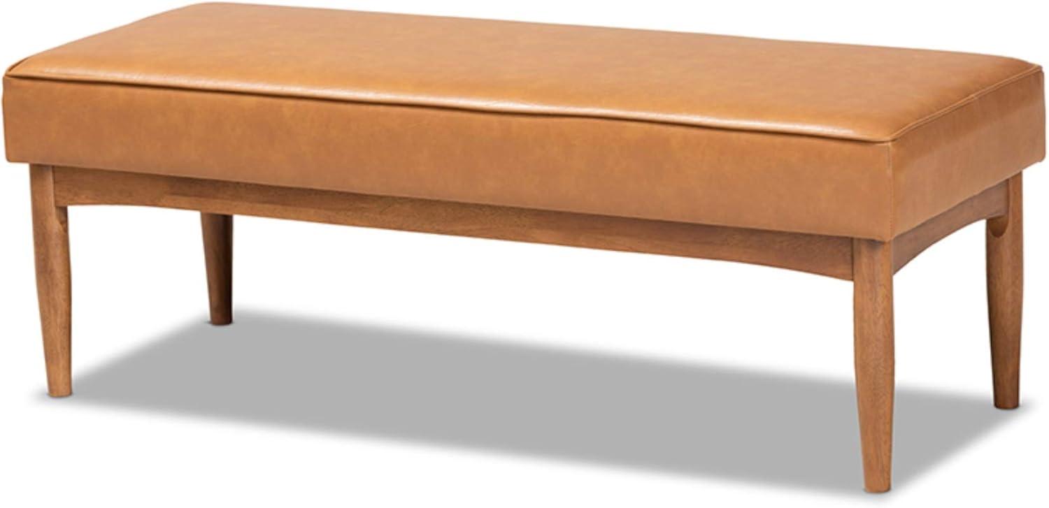 Arvid Mid-Century Faux Leather Upholstered Wood Dining Bench Walnut/Brown - Baxton Studio