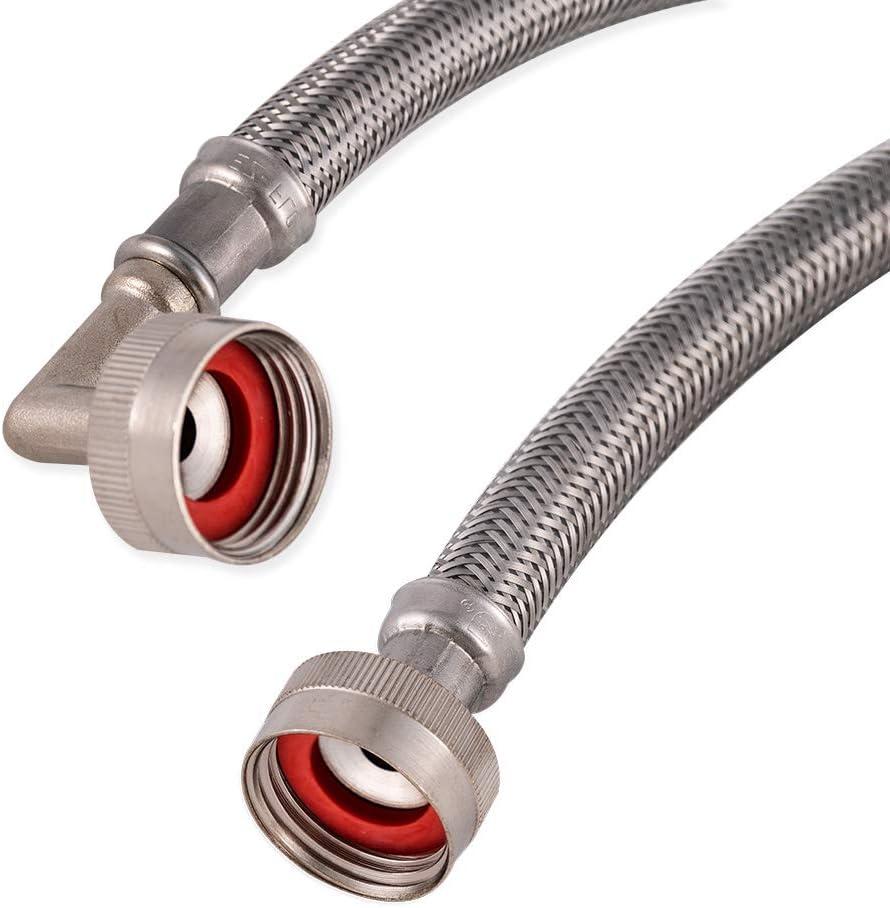 Eastman PVC Coated Washing Machine Hose with 90 Degree Elbow, Pack of 2, 3/4 Inch FHT Connection, 4 Foot Braided Stainless Steel Connector,