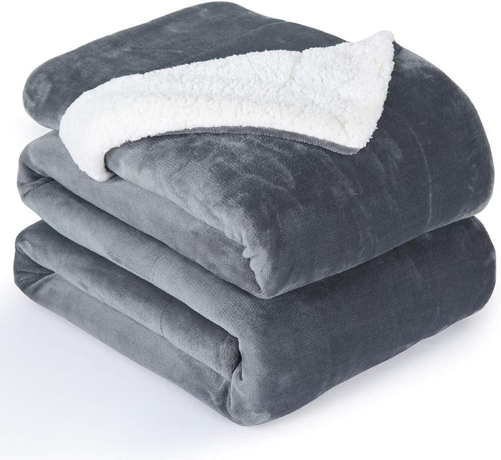 Queen Size Gray Reversible Sherpa Fleece Blanket