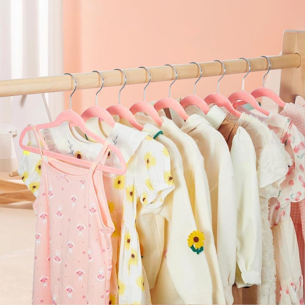 Juvale 50 Pack Pink Velvet Baby Clothes Hangers for Closet Storage, Children's Nursery, Kid's Closet, Slip-Resistant, 11 In