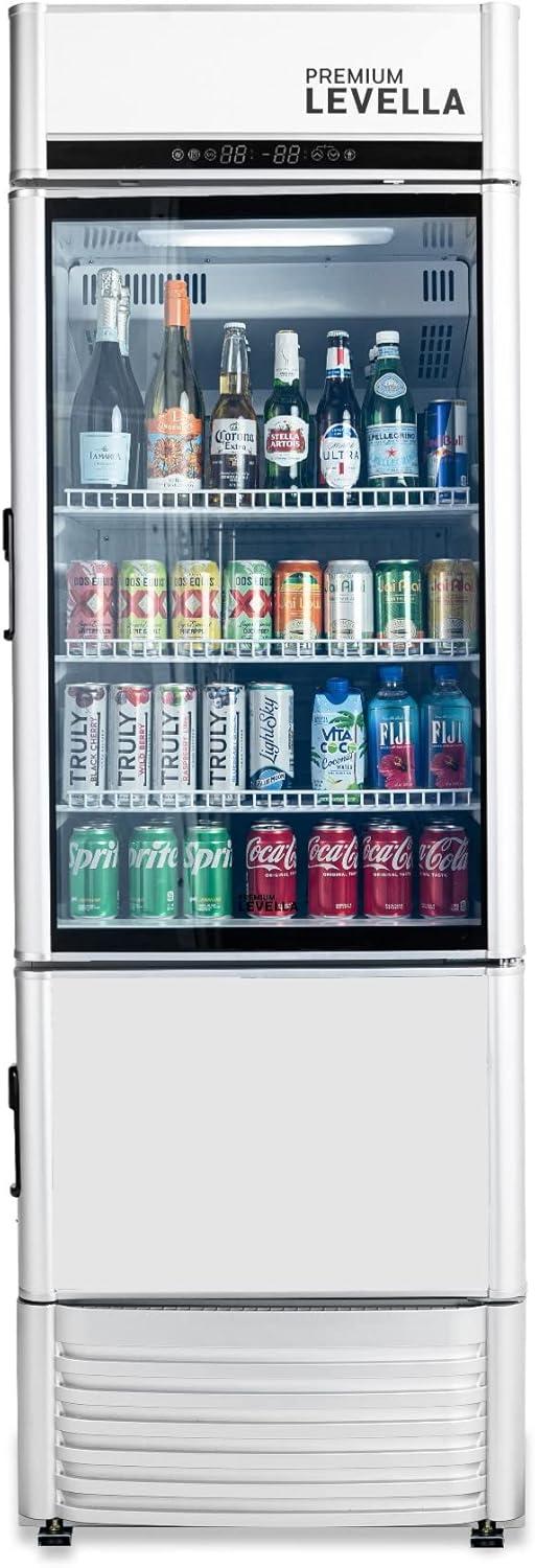 Premium Levella PRFIM1256DX Single Glass Door Merchandiser Refrigerator-Freezer with Automatic Ice Maker Display Beverage Cooler-12.5 cu ft-Silver