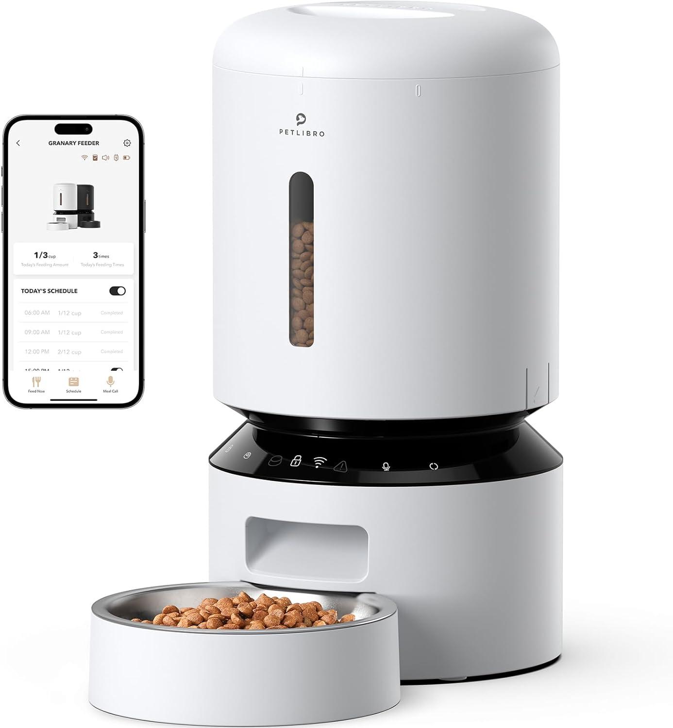 White Stainless Steel WiFi Automatic Pet Feeder with Single Bowl