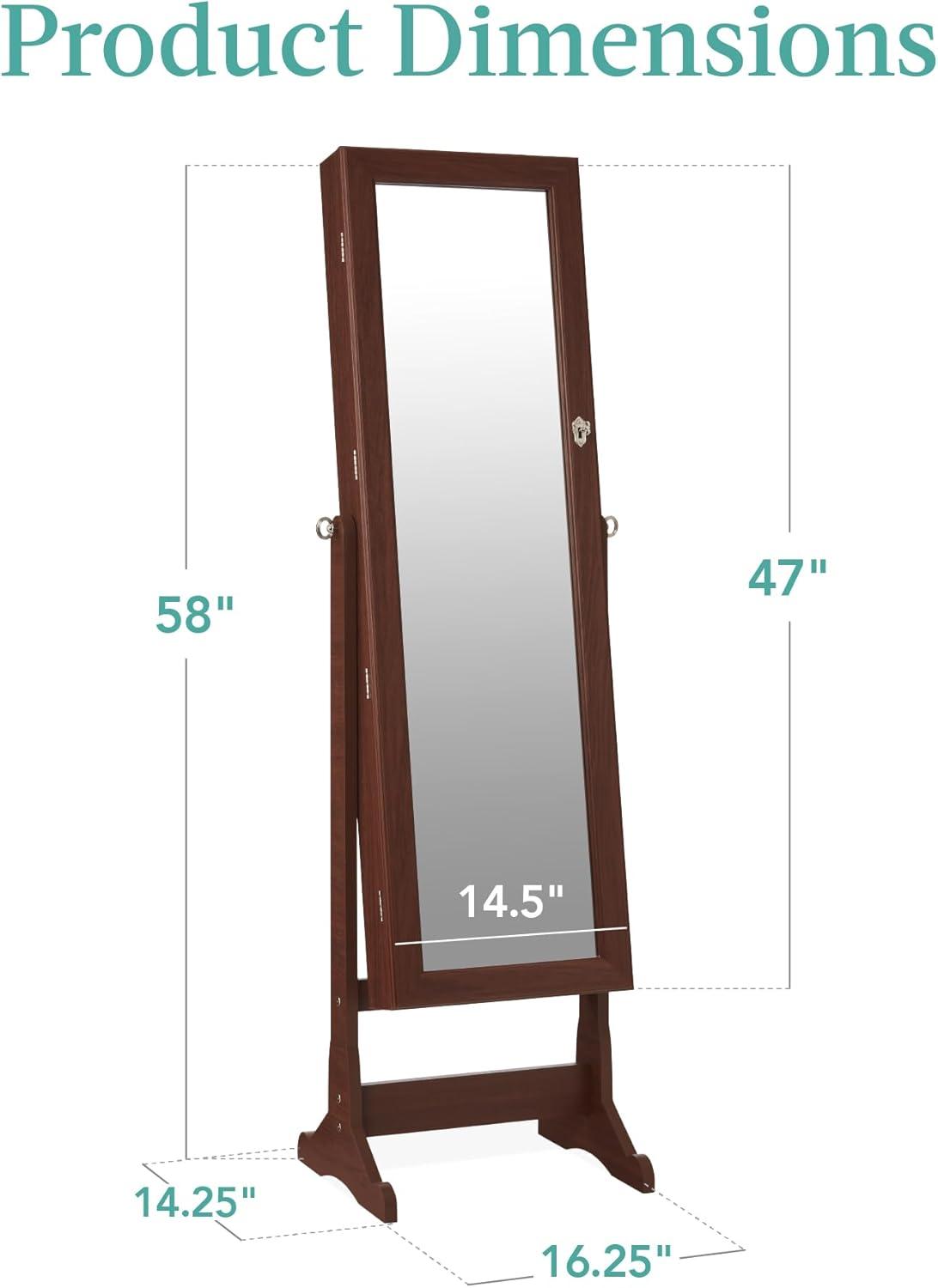 Best Choice Products Jewelry Armoire Cabinet, Full Length Mirror w/ Velvet Storage Interior, Lock