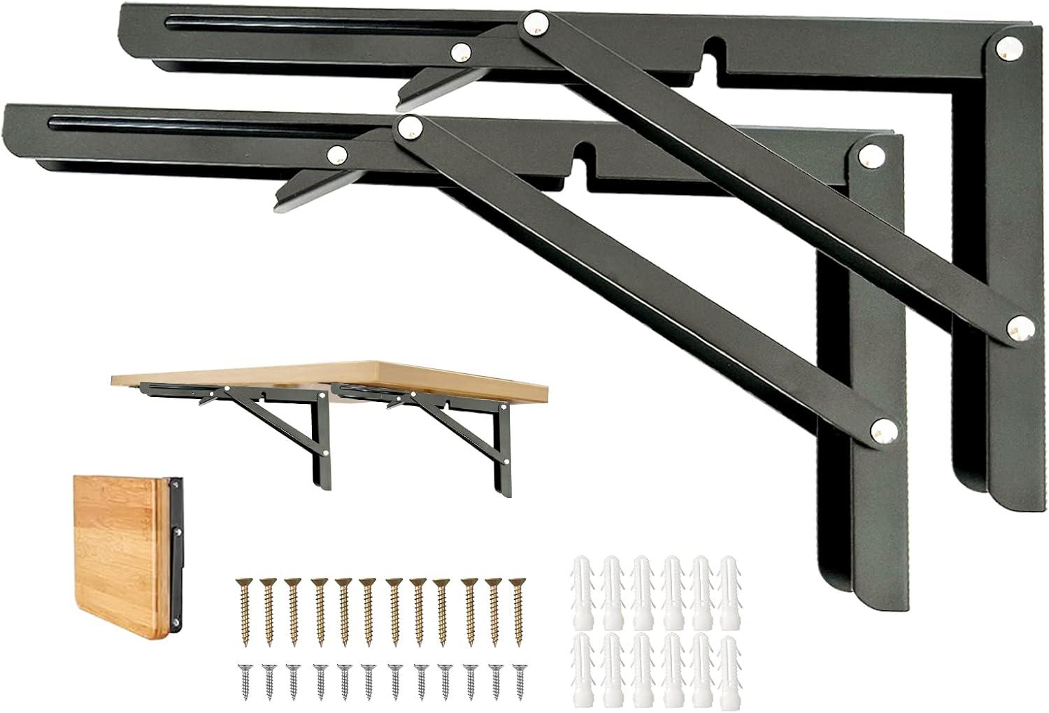 Heavy Duty Black Metal Folding Shelf Brackets