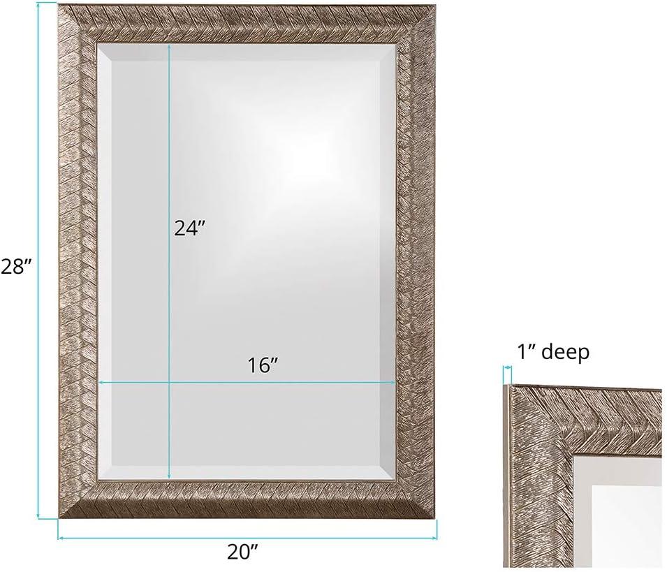 Transitional Braided Wood Frame Rectangular Mirror in Textured Silver Leaf