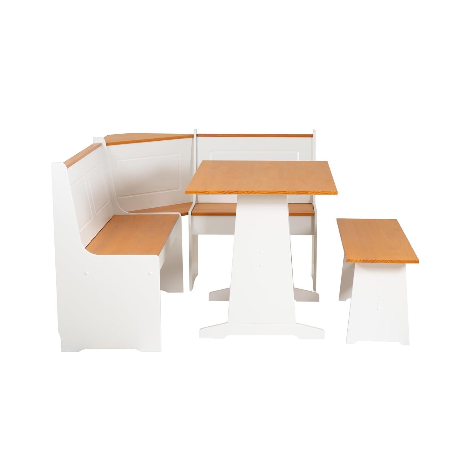 5pc Ardmore Breakfast Storage Corner Nook Dining Set Wood/White/Natural - Linon: Chic Farmhouse Style, Seats 6