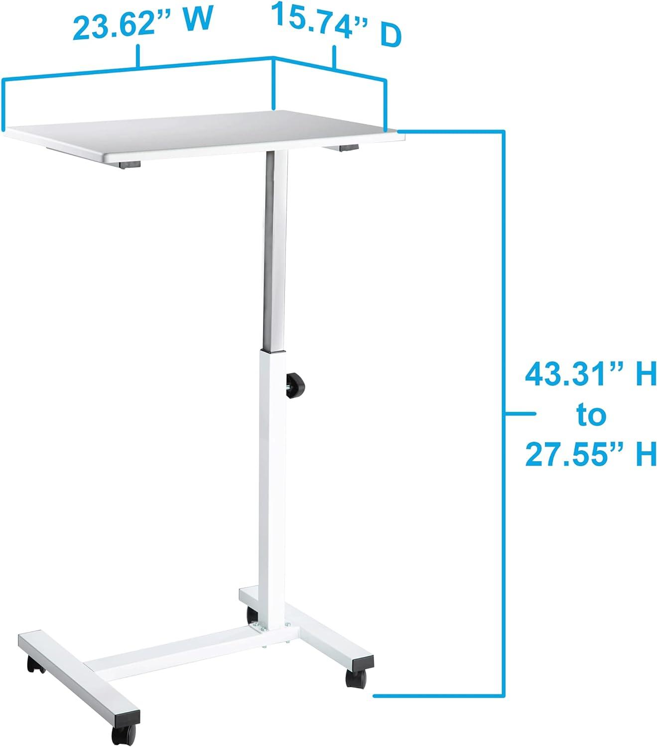 White Adjustable Height Rolling Laptop Desk with Wheels