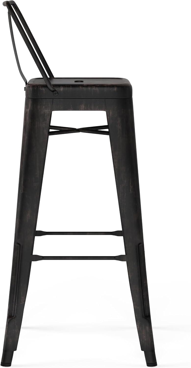 Simpli Home Rayne 30" Metal Bar Stool in Distressed Black (Set of 2)