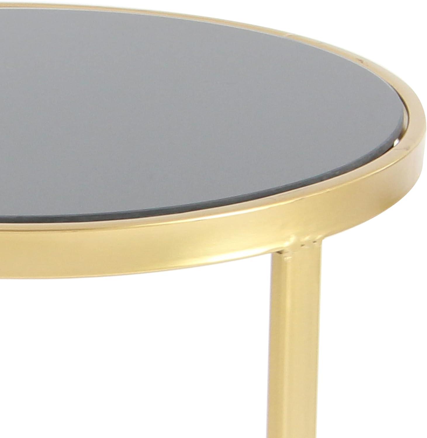 Elegant Gold Metal and Mirrored Glass Round Nesting Tables, Set of 3