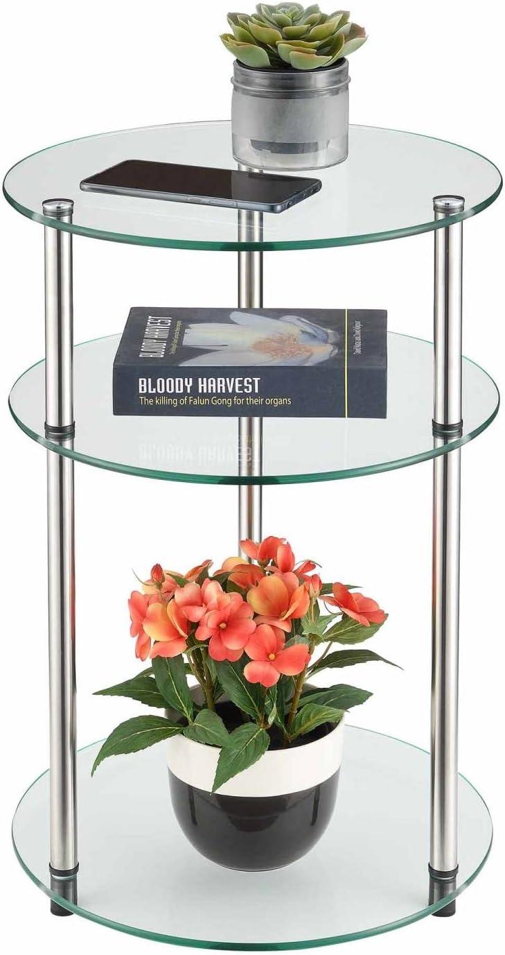 Elegant 16'' Round Metal and Glass 3-Tier Accent Table