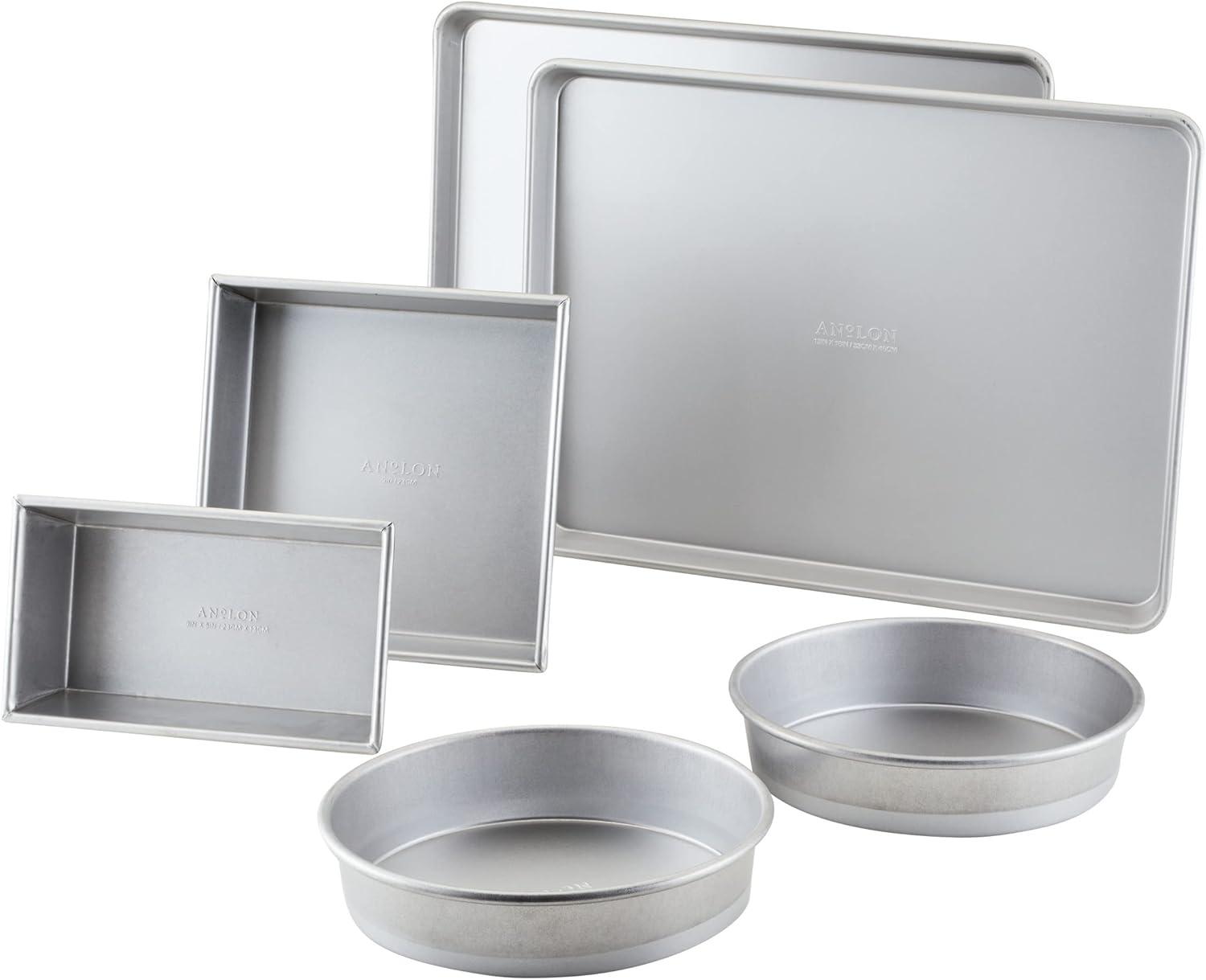 Anolon Pro-Bake Bakeware Aluminized Steel Baking Pan Set, 6-Piece, Silver