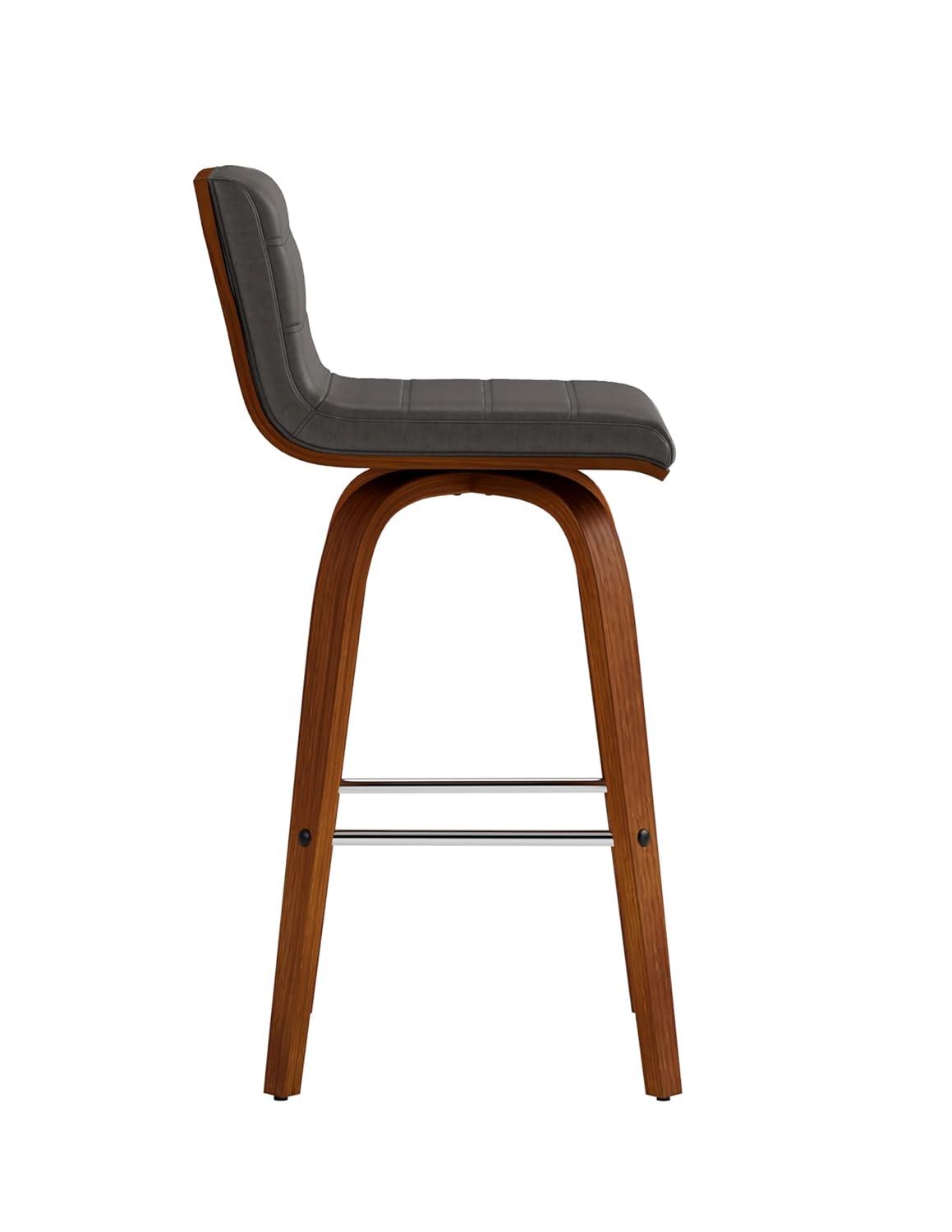 Vienna 26" Swivel Counter Stool in Walnut Wood Finish with Gray Faux Leather