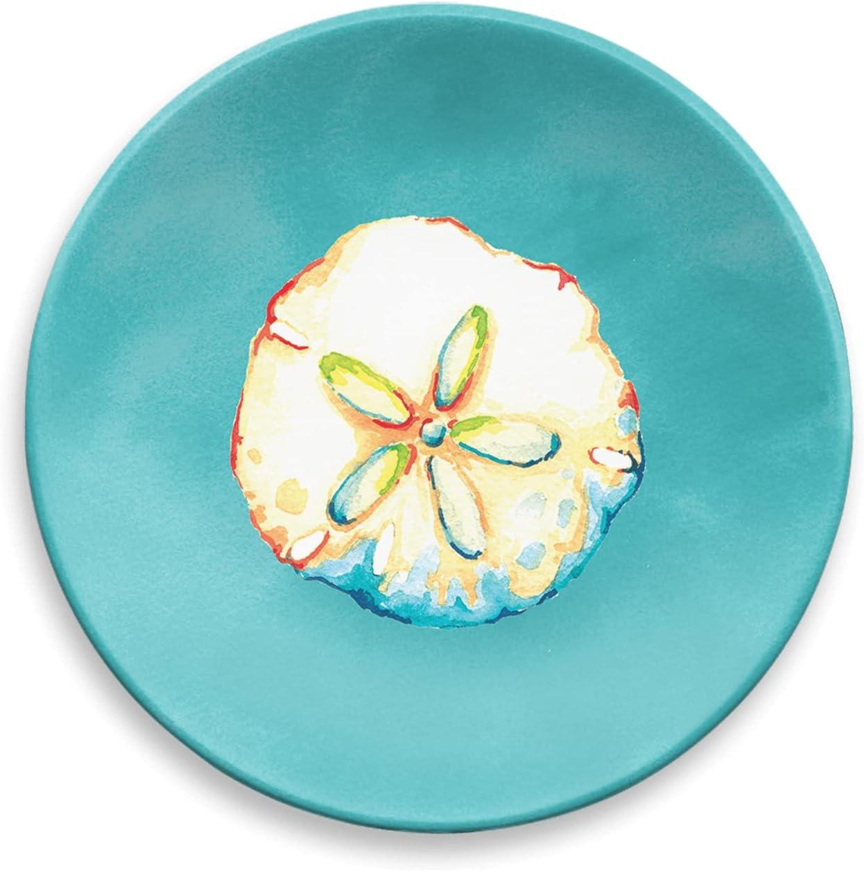TarHong Sandbar Brights Ocean Themed Set of 4 Assorted Appetizer Plates, 6.8”, Pure Melamine, Shatterproof, Indoor/Outdoor