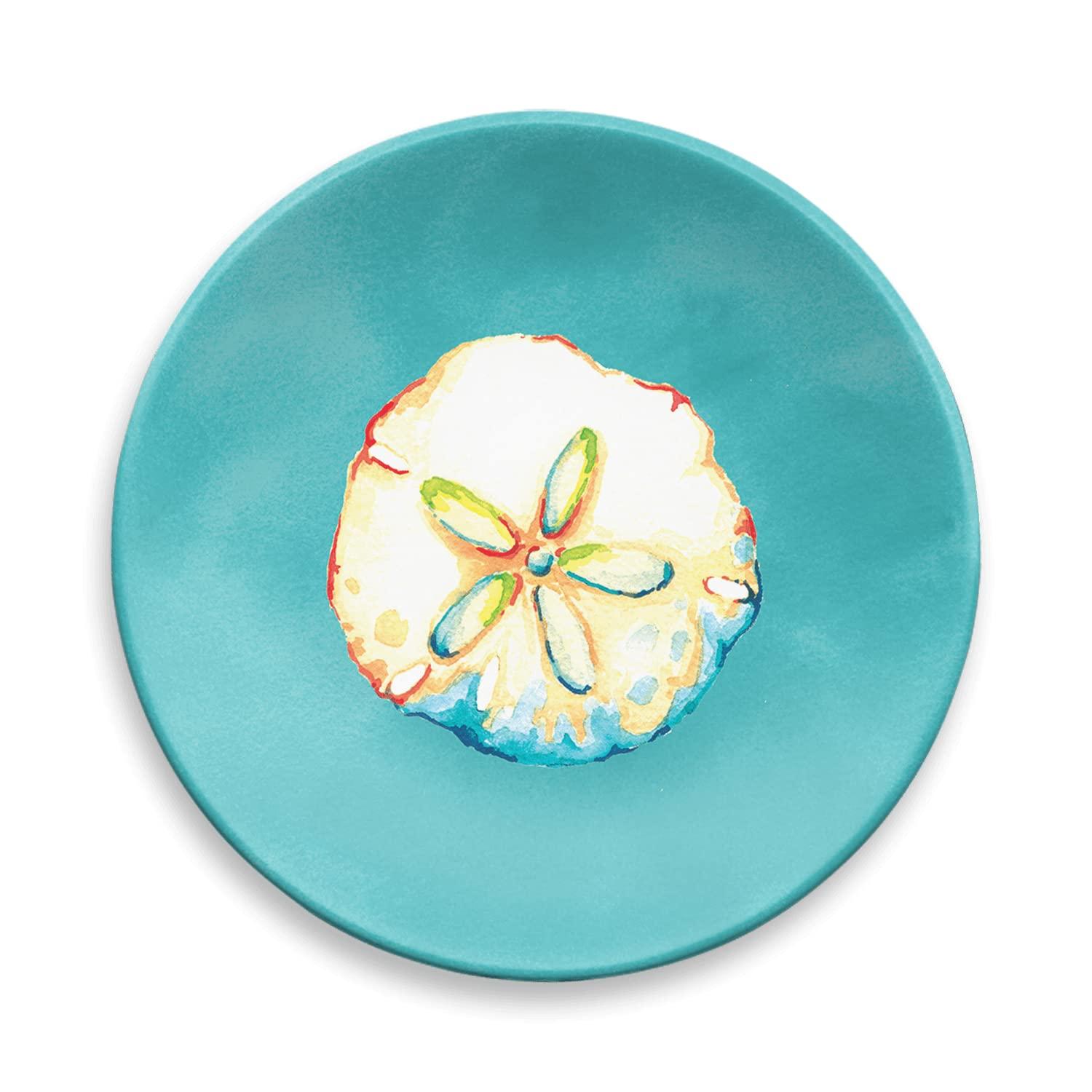 TarHong Sandbar Brights Ocean Themed Set of 4 Assorted Appetizer Plates, 6.8”, Pure Melamine, Shatterproof, Indoor/Outdoor