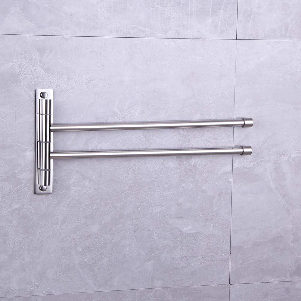 Stainless Steel Swing Out Towel Bar 2-Bar Folding Arm Swivel Hanger Bathroom Storage Organizer Rustproof Wall Mount Brushed Finish