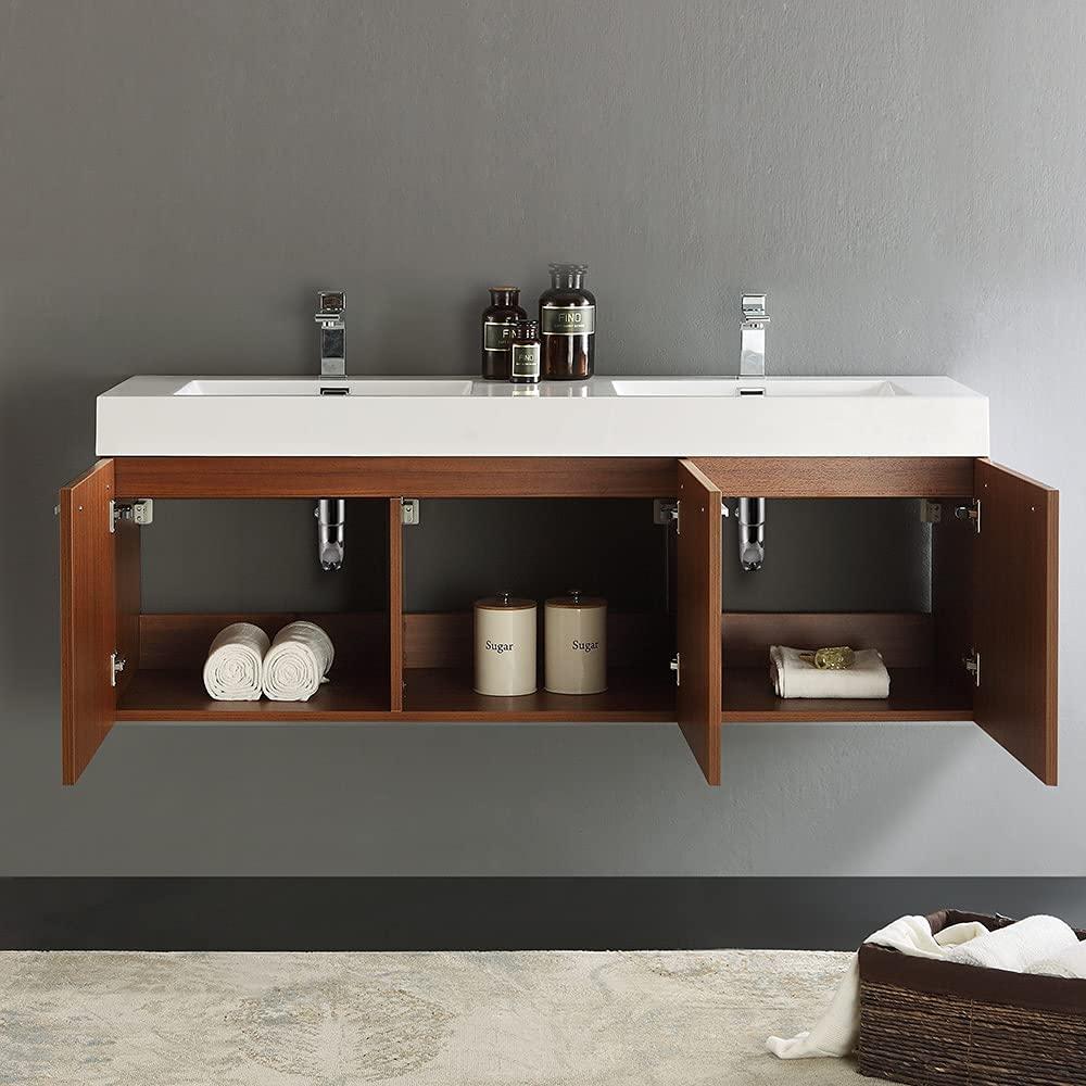 Vista 60'' Wall Mounted Modern Double Bathroom Vanity with Acrylic Vanity Top