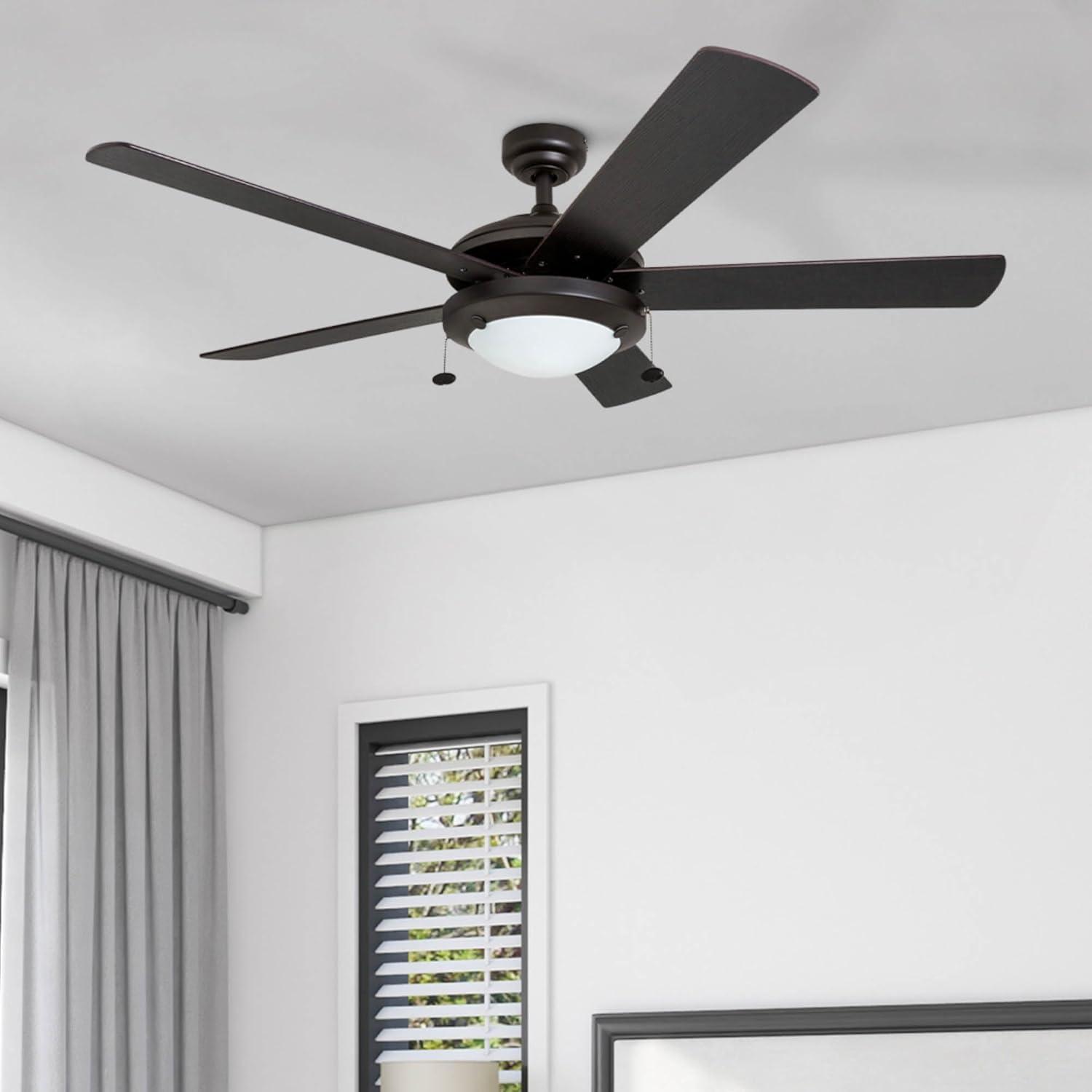 Prominence Home Bolivar 52" Bronze Ceiling Fan with 5 Blades, Integrated LED Light Kit, Pull Chains & Reverse Airflow