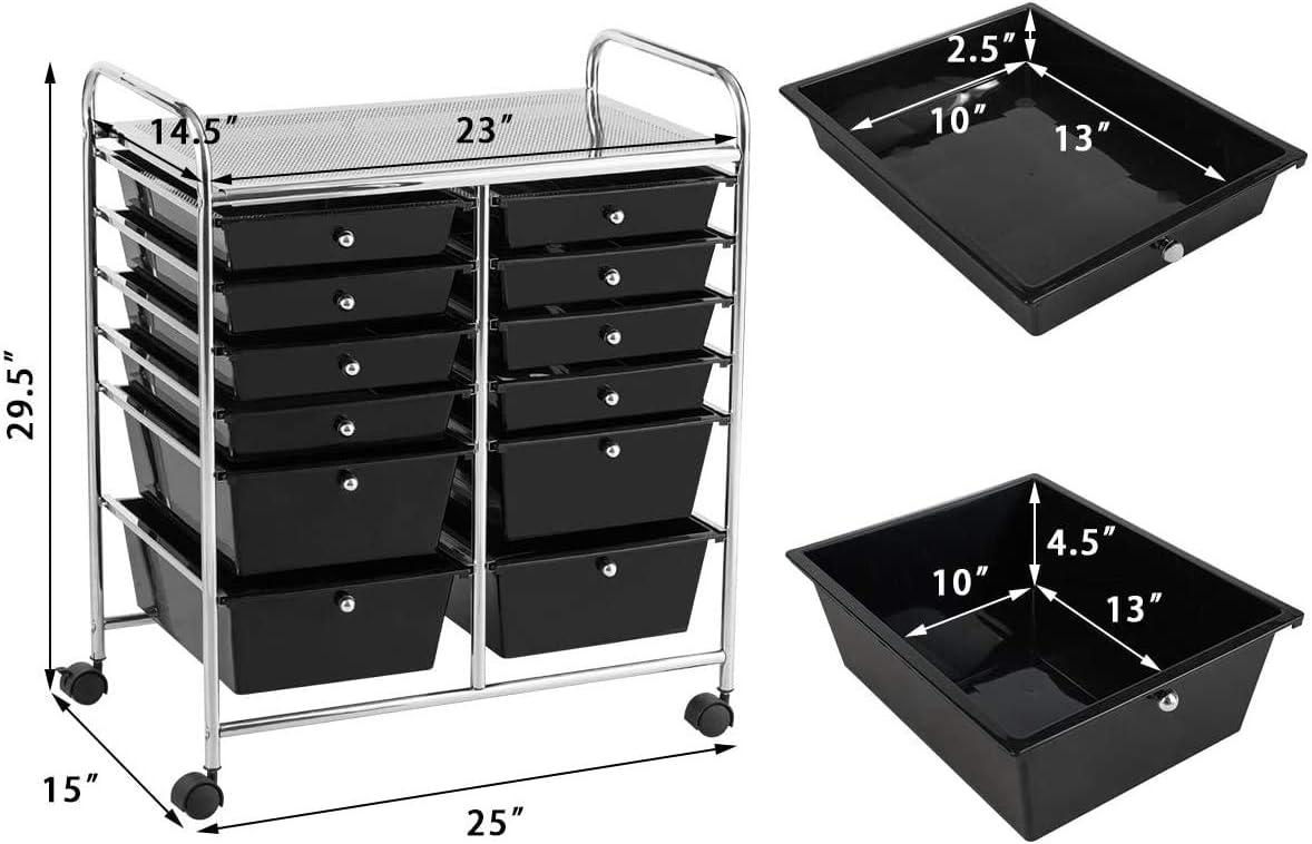 Costway 12 Drawers Rolling Cart Storage Mutlicolor Scrapbook Paper Studio Organizer Bins