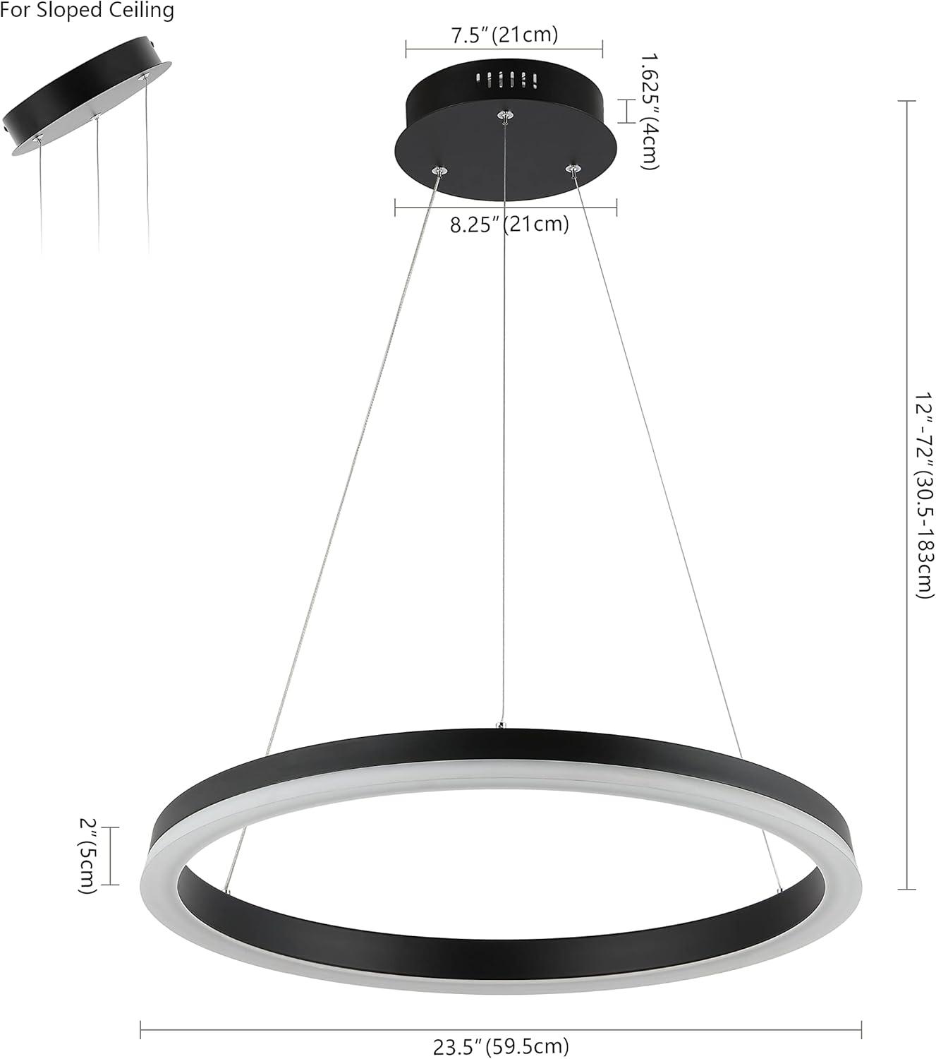 Brice 24" Round Integrated LED Metal Pendant, Matte Black