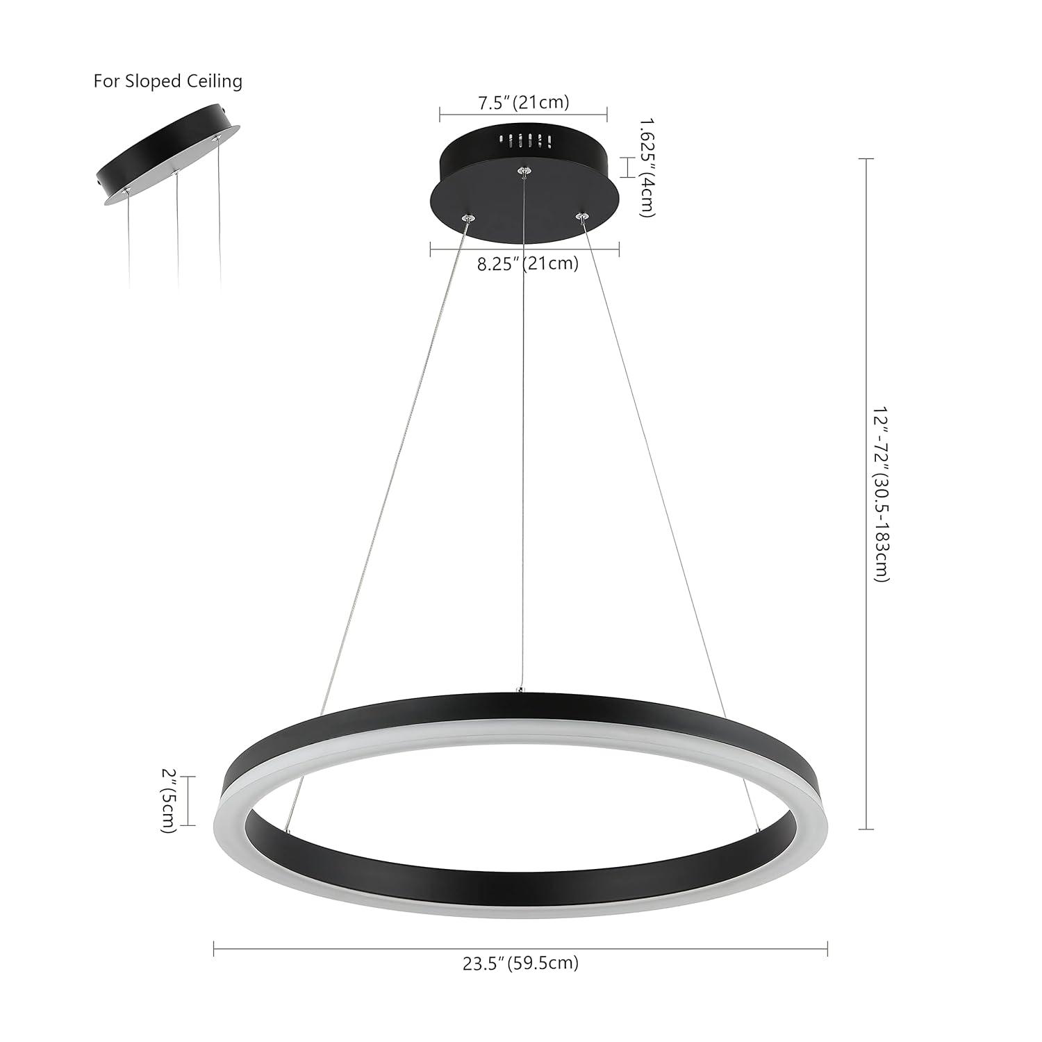 Brice 24" Round Integrated LED Metal Pendant, Matte Black