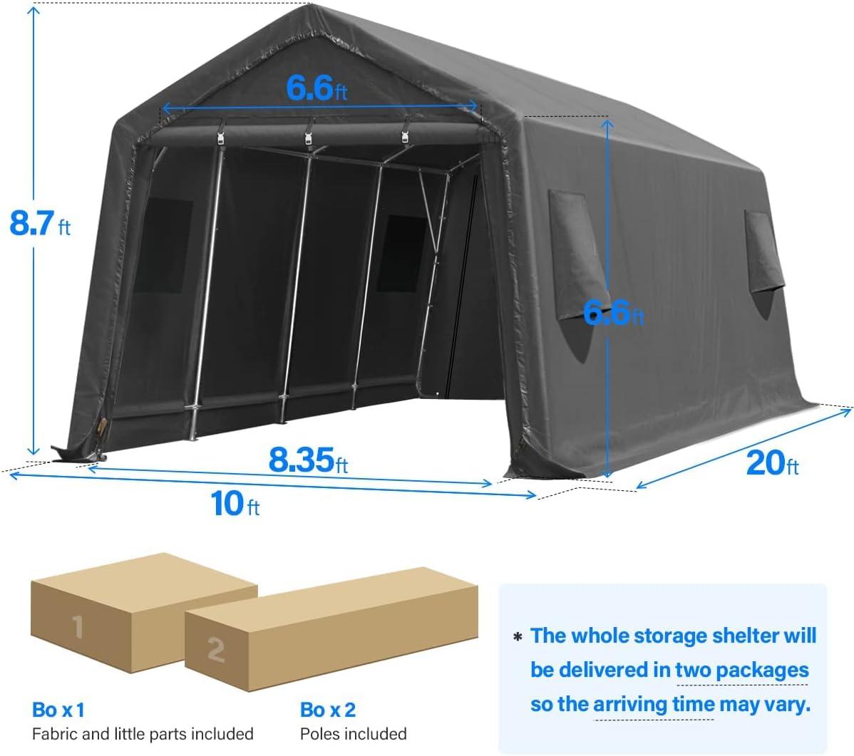 Advance Outdoor 10’ x 20’ x 87’ Gray Portable Storage Shelter