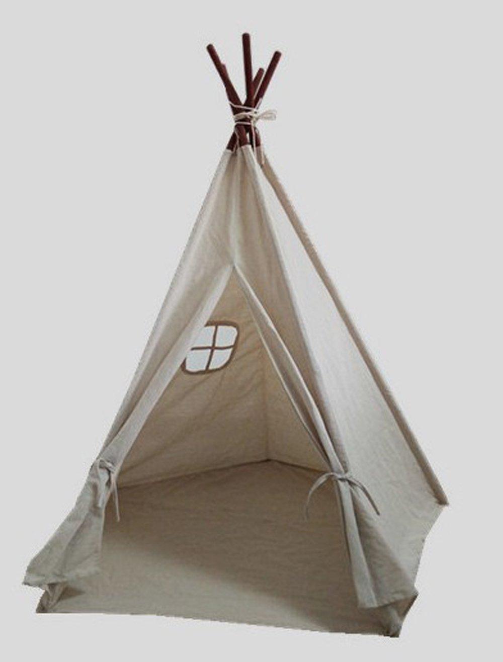 Miyaya Large Canvas Teepee Play Tent Indian Play Tent with Carry Case,5 Poles Design (White)