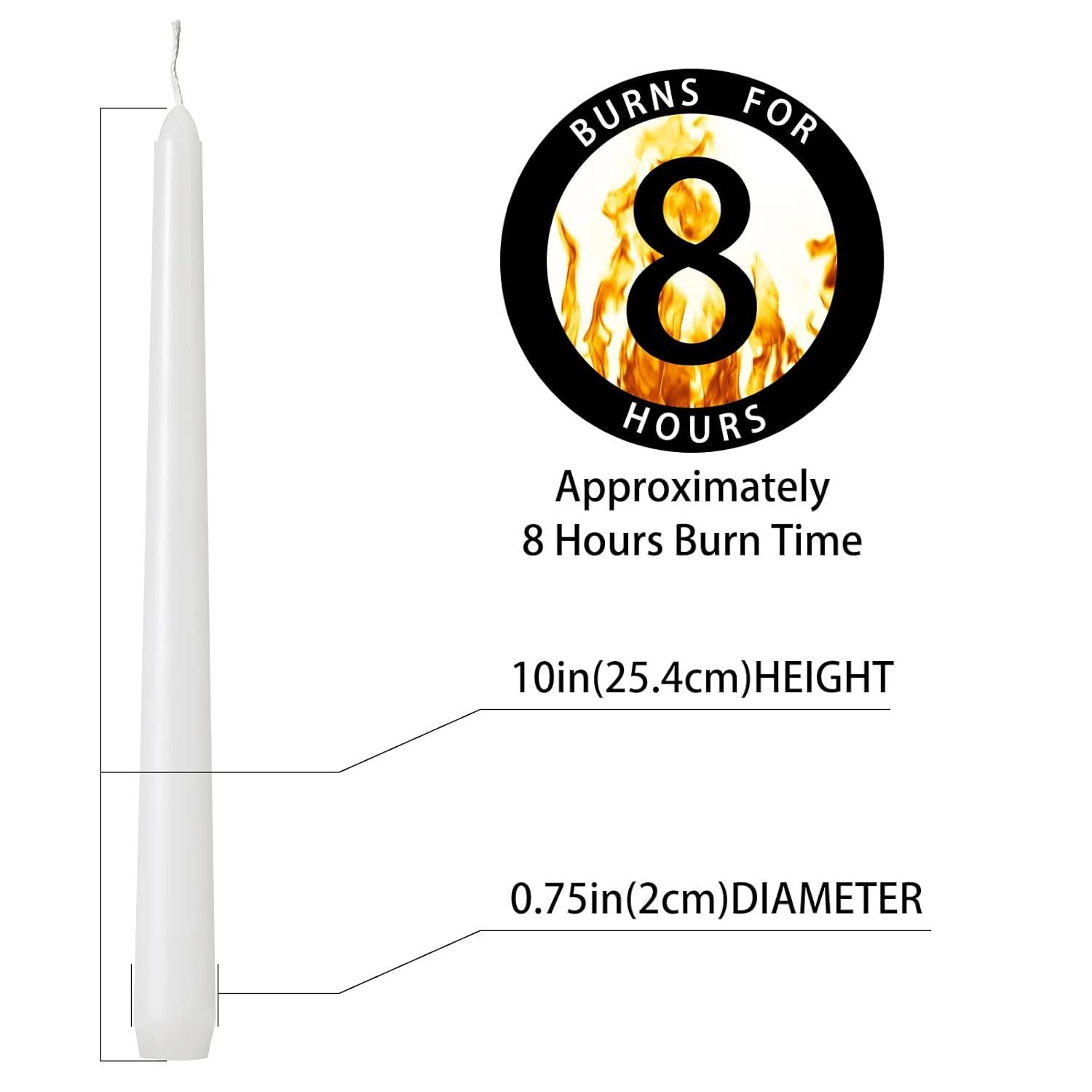 Kedtui Taper Candles 10 inch (H) Dripless, Set of 24 White Unscented and Smokeless Taper Candles Long Burning, Paraffin Wax with Cotton Wicks for Burning 8 Hours Time