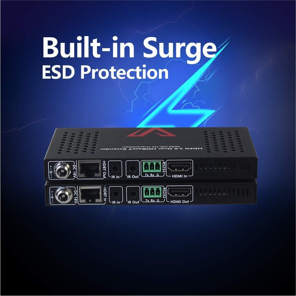 AV Access HDBaseT 4K HDMI Extender Over Cat5e/6/6a/7 4K@60Hz 130ft, 1080P@60Hz 230ft, HDR10+, HDMI 2.0 YUV4:4:4, UltraHD, HDCP 2.2, 18Gbps, Plug & Play, IR Return & PoE, Smart EDID(4KEX70-H2)