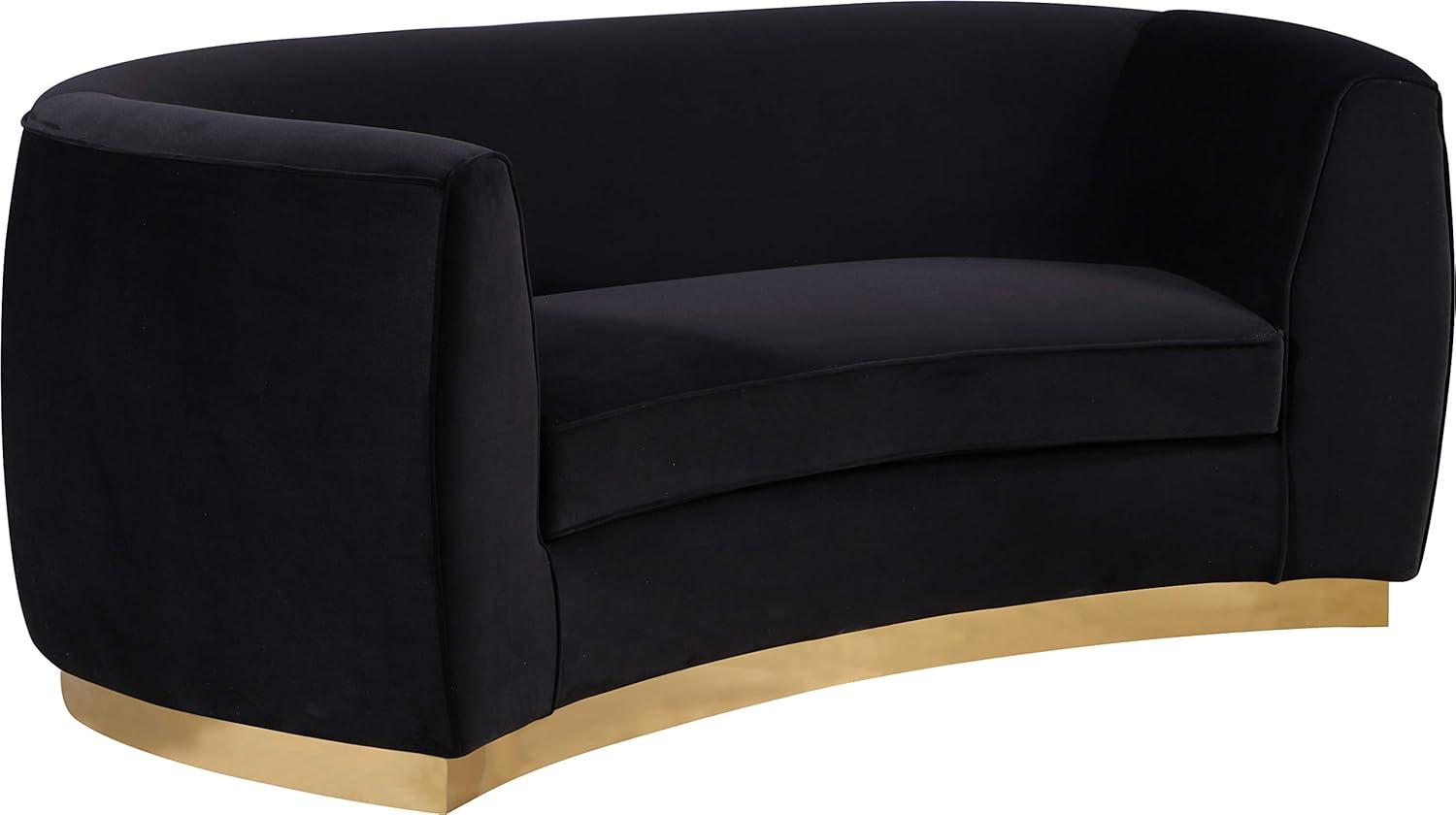 Meridian Furniture Julian Collection Modern | Contemporary Velvet Upholstered Loveseat with Stainless Steel Base in Rich Gold Finish, Black, 70" W x 34" D x 28" H