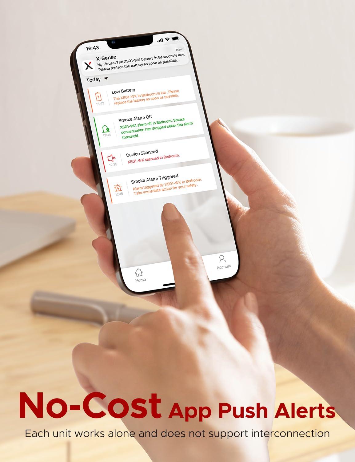 X-Sense Wi-Fi Smart Smoke Detector Fire Alarm with Replaceable Battery, Real-Time App Notifications, XS01-WX, 1-Pack