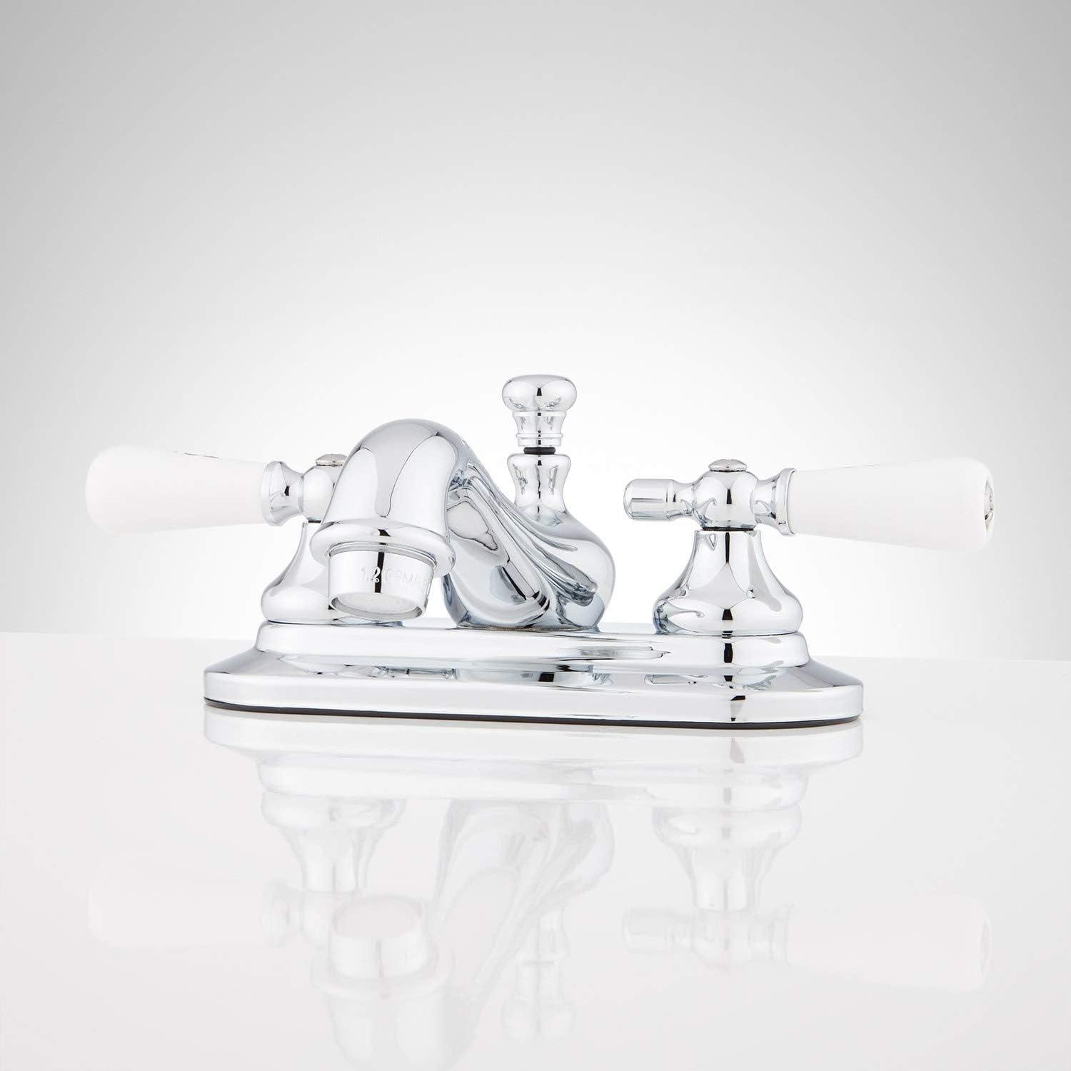 Chrome Traditional Centerset Bathroom Faucet with Porcelain Handles