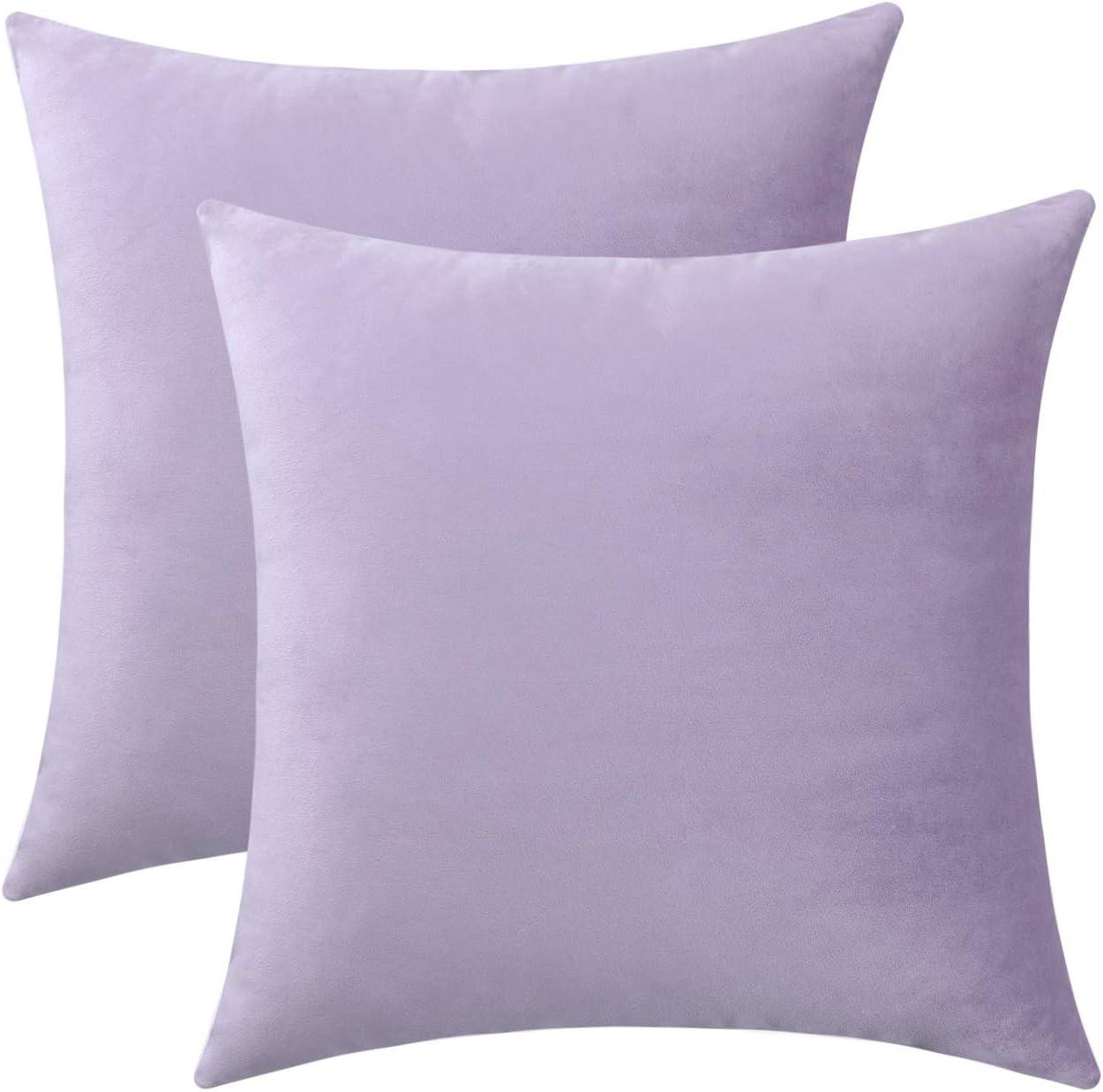 Lavender Velvet Euro Throw Pillow Covers Set of 2, 18x18 Inches