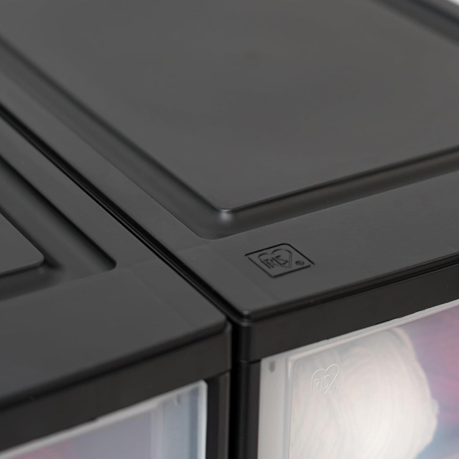 IRIS USA 4Pack 6qt Plastic Compact Stackable Storage Drawers, Black