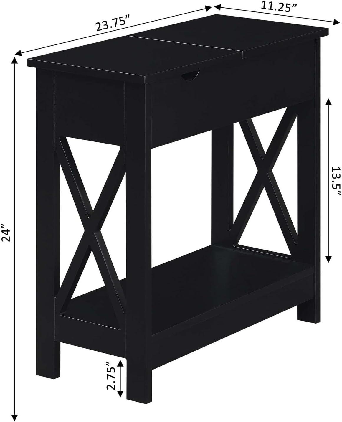 Oxford Flip Top End Table with Charging Station in Black Wood Finish