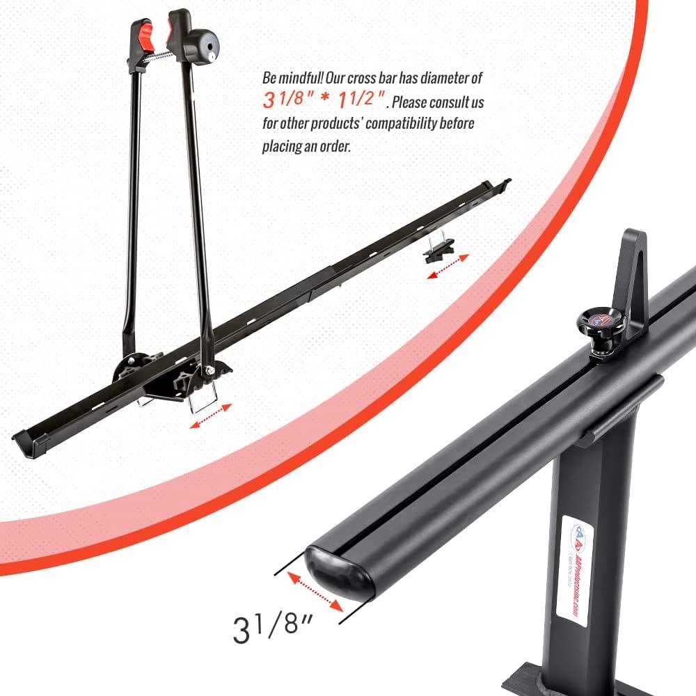 AA-Racks Model APX2501 79" Full-Size Pickup Truck Ladder Racks Low-Profile Height-Adjustable Utility Aluminum Truck Bed Rack with Load Stops-Black