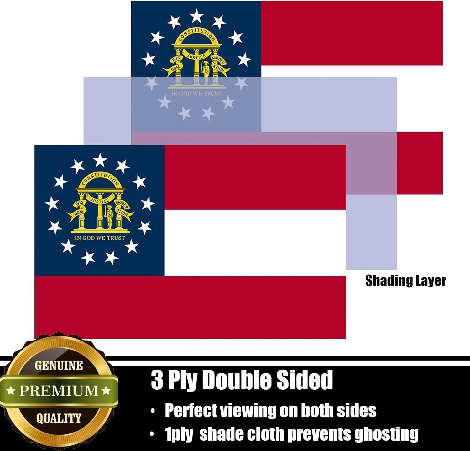 Georgia State Flag 3x5 ft, 3 Ply Polyester Double Sided GA Flag with Vibrant Print/4 Rows Hemming/Brass Grommets