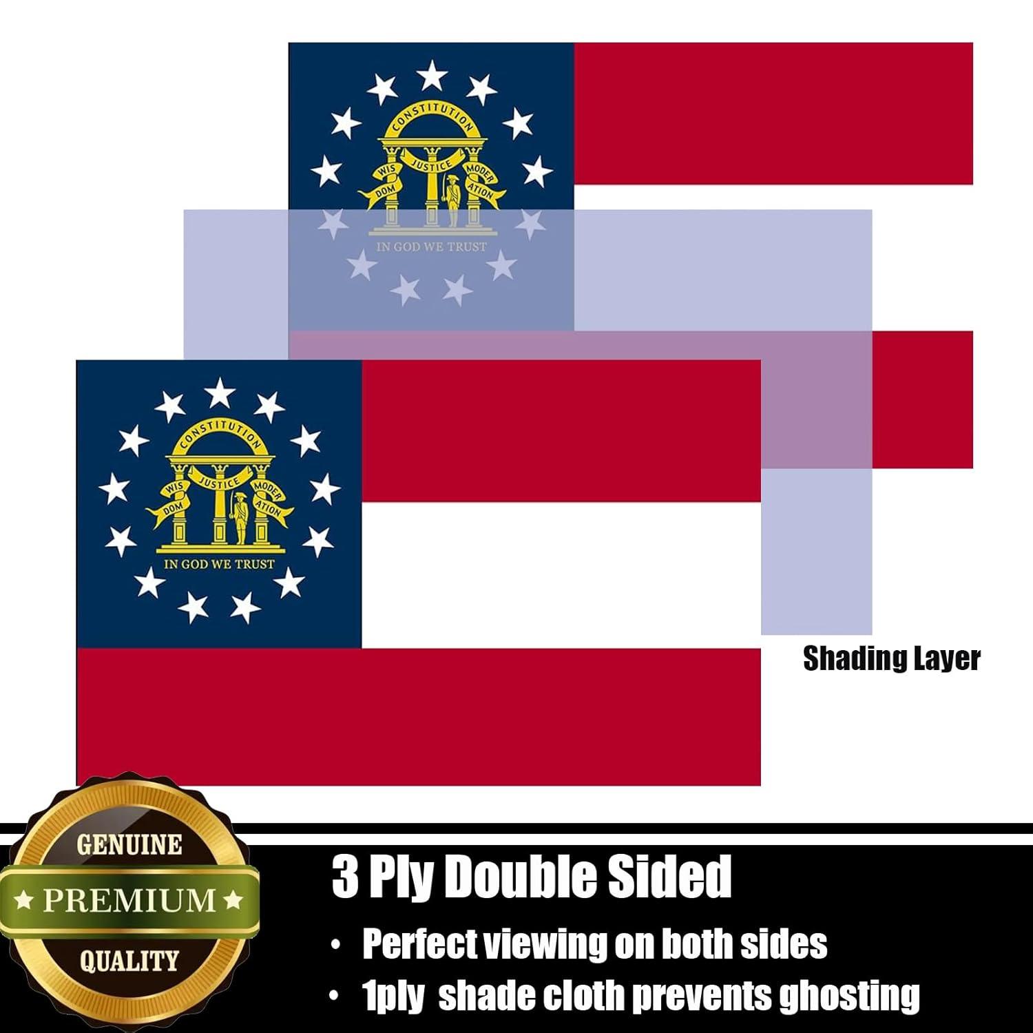 Georgia State Flag 3x5 ft, 3 Ply Polyester Double Sided GA Flag with Vibrant Print/4 Rows Hemming/Brass Grommets