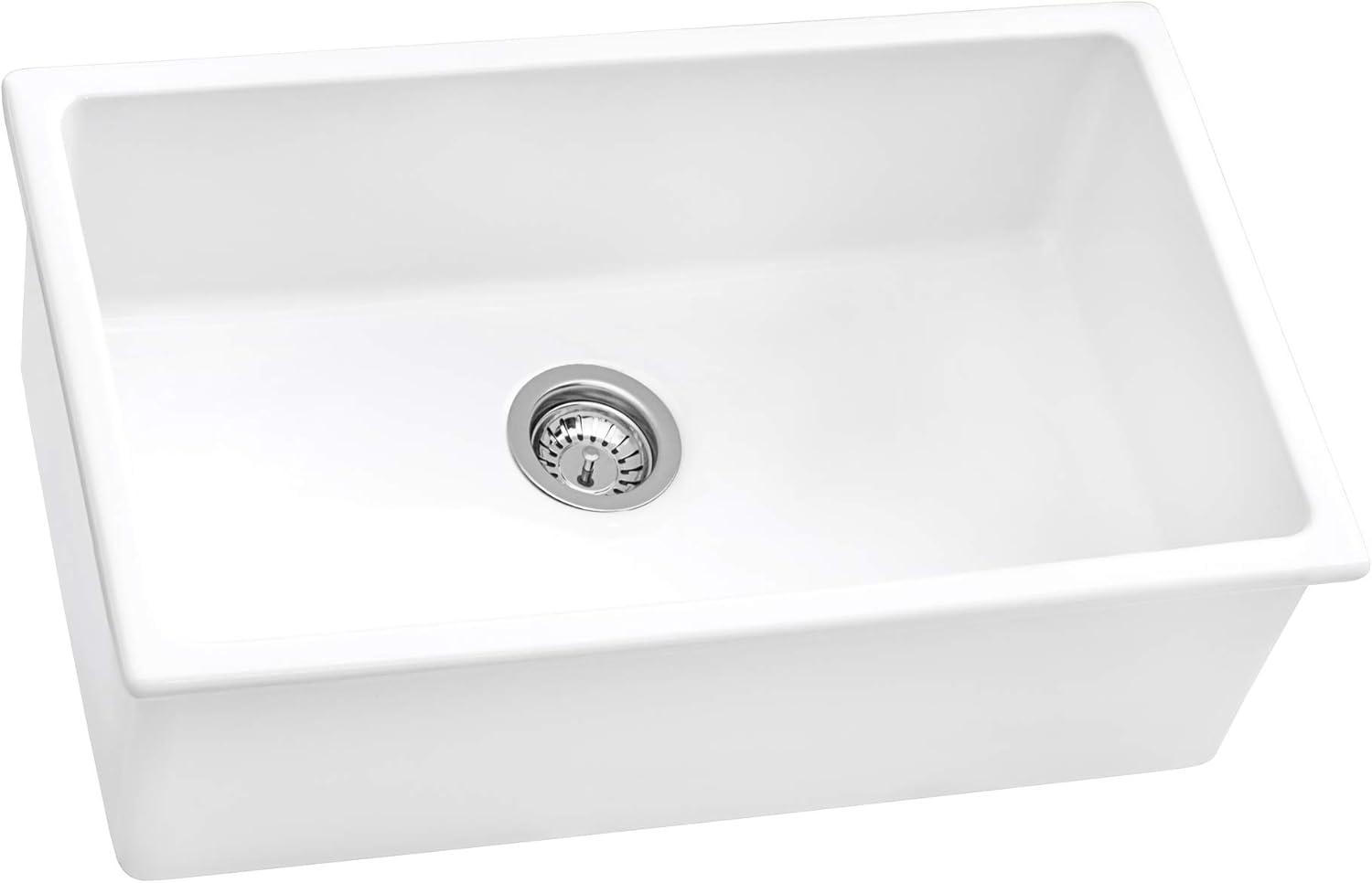 Ruvati 30-Inch White Fireclay Drop-In Farmhouse Sink