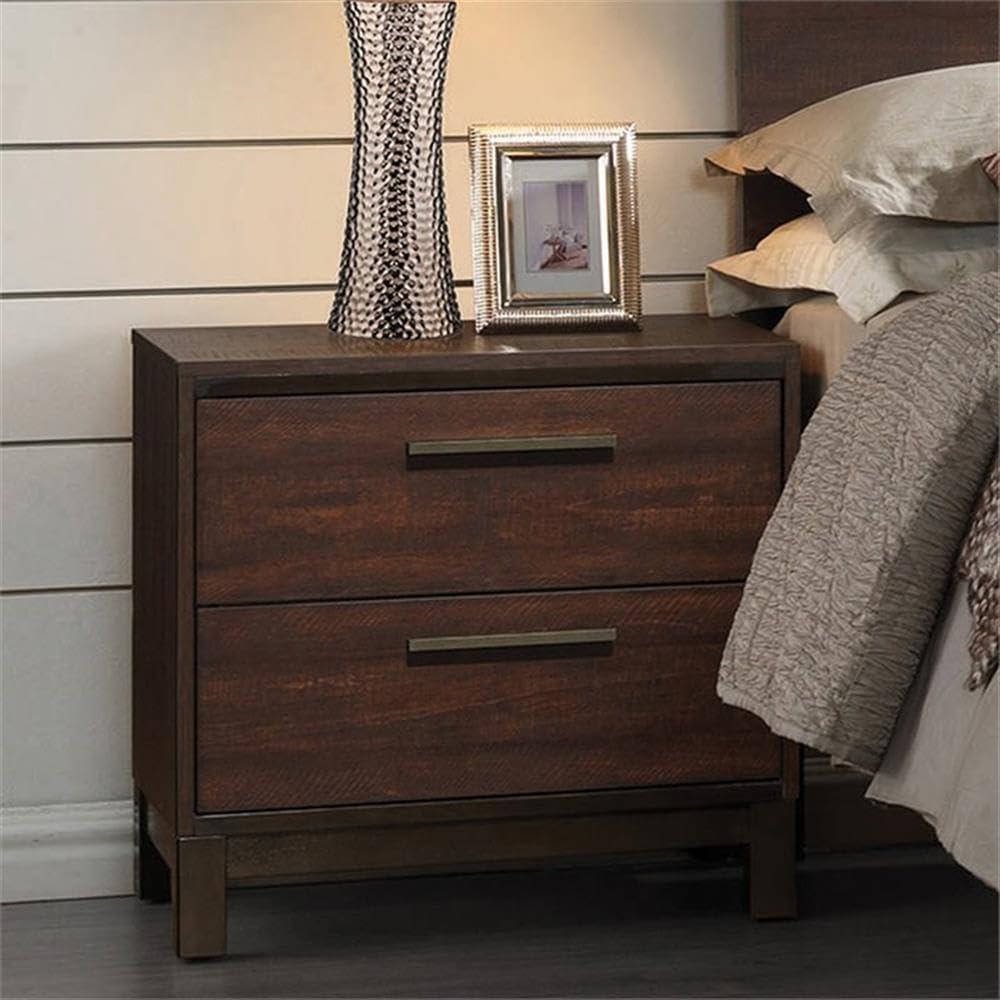 Coaster 204352-CO Edmonton 2 Drawer Nightstand, Rustic Tobacco/Dark Bronze