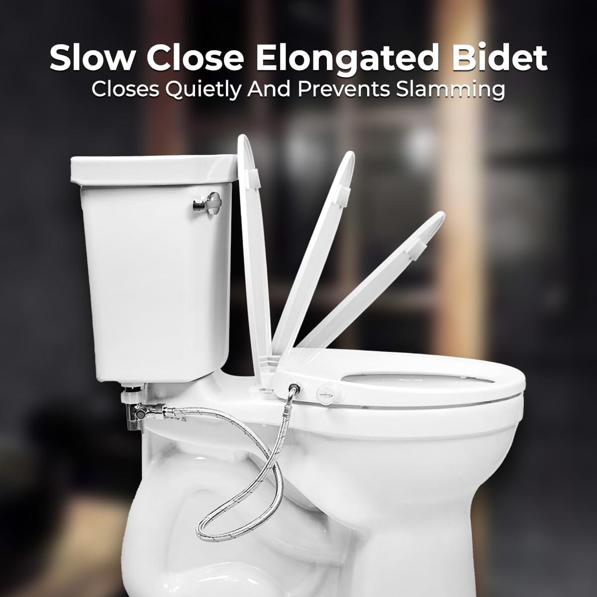 White Elongated Slow-Close Manual Bidet Seat with Dual Nozzles