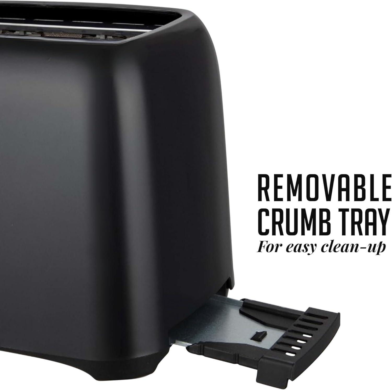 OVENTE Electric 2 Slice Toaster, 6 Shade Toast Settings, Removable Crumb Tray, Black TP2210B