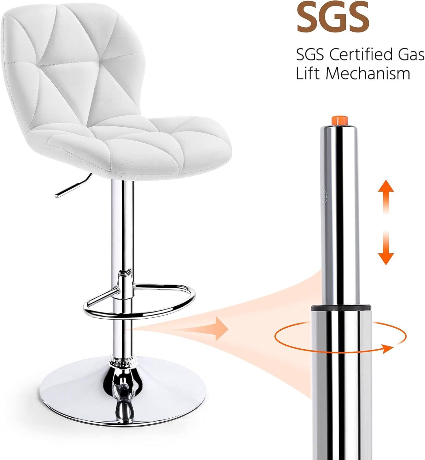 Yaheetech Barstools Set of 2, PU Leather Counter Stools Bar Chairs with Backrest, Height Adjustable Swivel Tall Chairs for Home Bar Kitchen Island, White