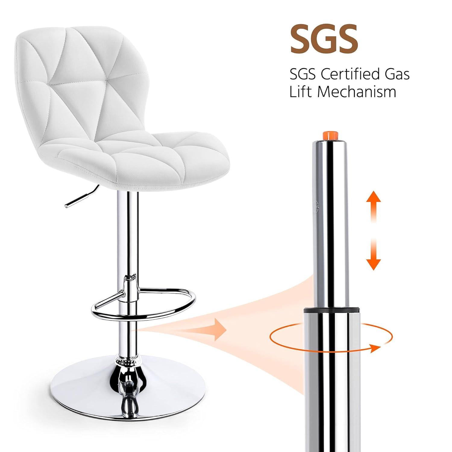 Yaheetech Barstools Set of 2, PU Leather Counter Stools Bar Chairs with Backrest, Height Adjustable Swivel Tall Chairs for Home Bar Kitchen Island, White