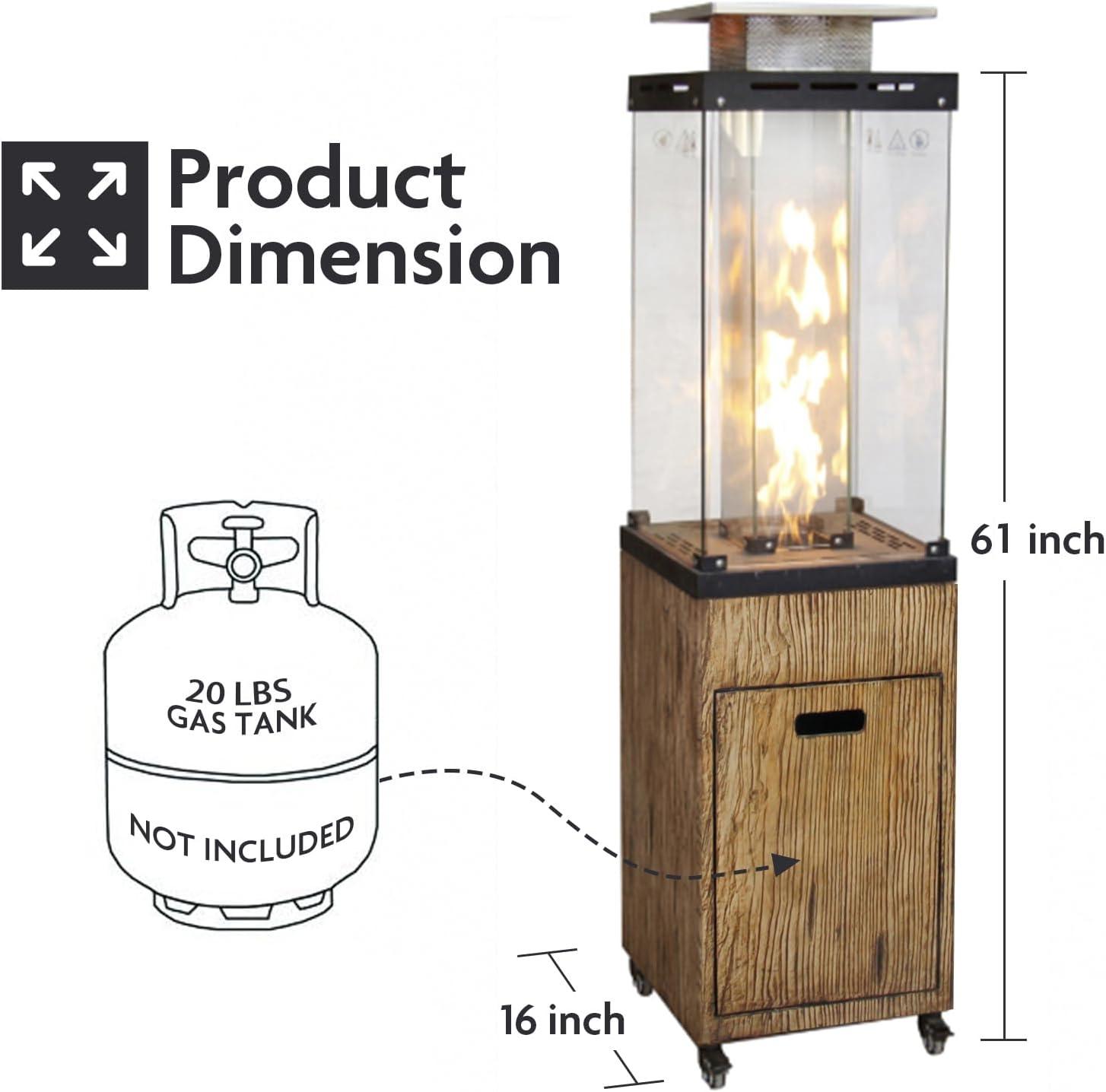 Glass Top + Terrafab Base Fire Heater Internal Gas Tank KD Column