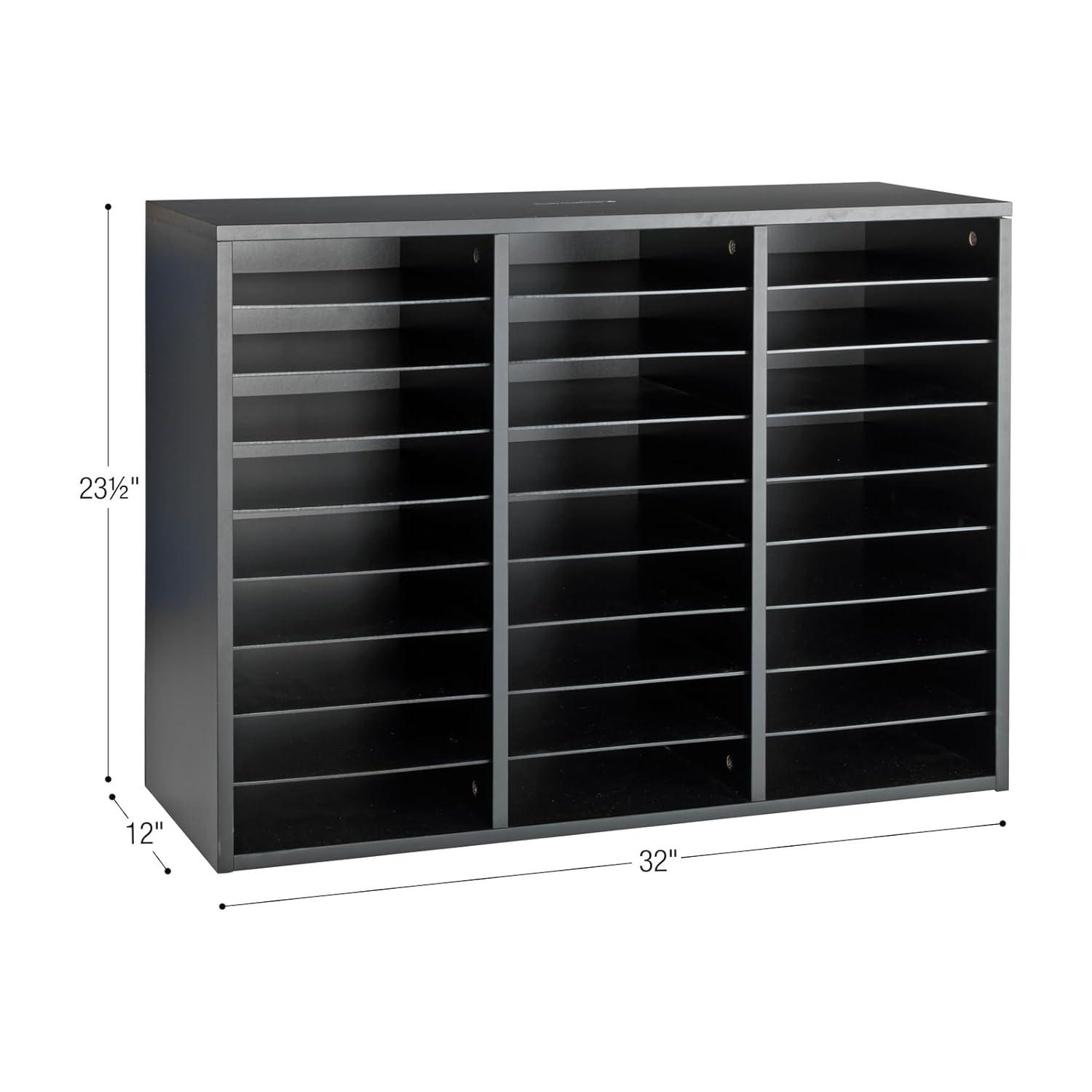 Black Melamine 27-Slot Classroom Mail Center Organizer